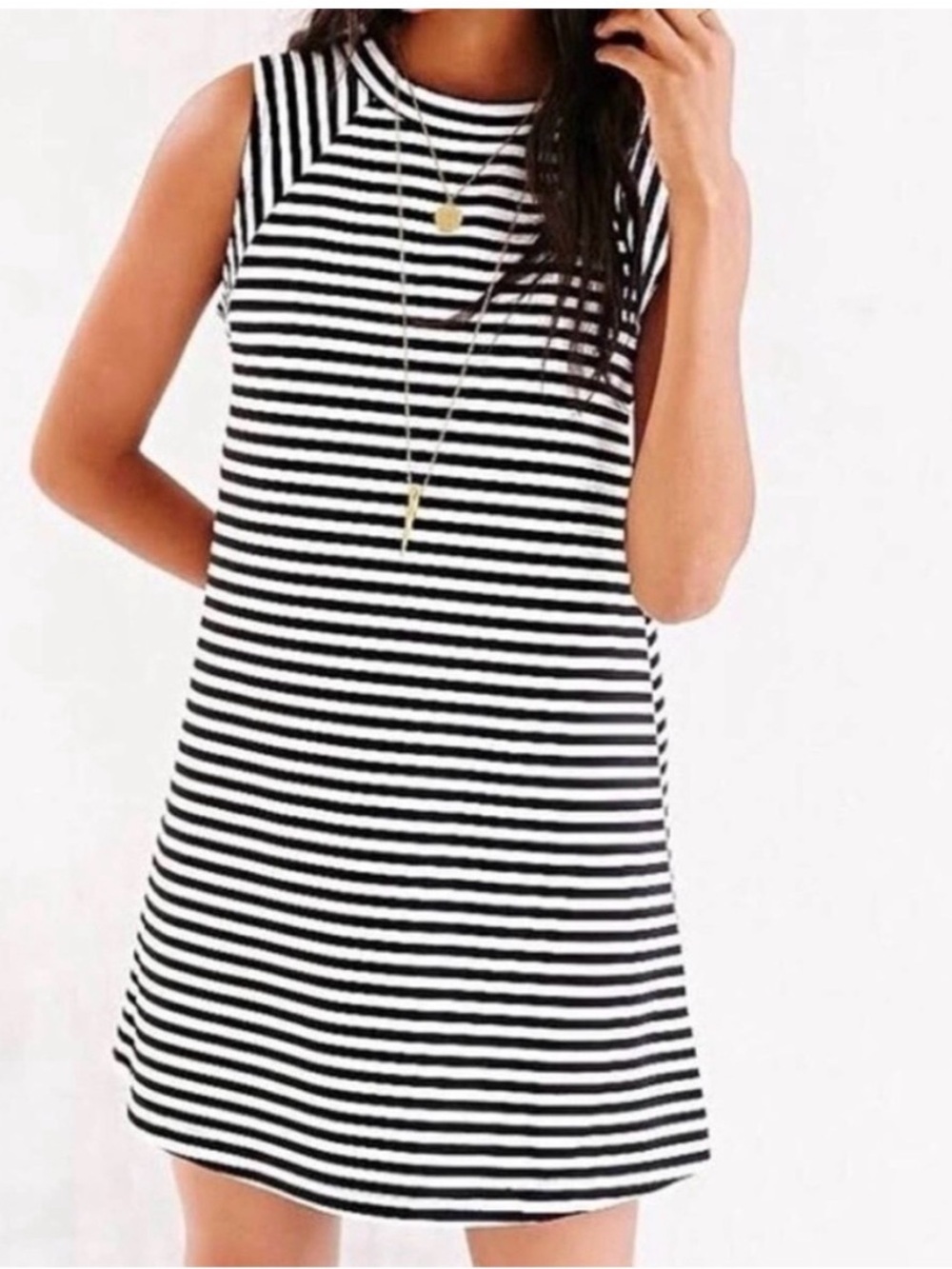 Urban Outfitters BDG Black & White Striped Sleeveless Mini Trapeze Dress-Size S
